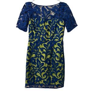 Milly Women’s cobalt blue lace dress with neon green lining, Size 6